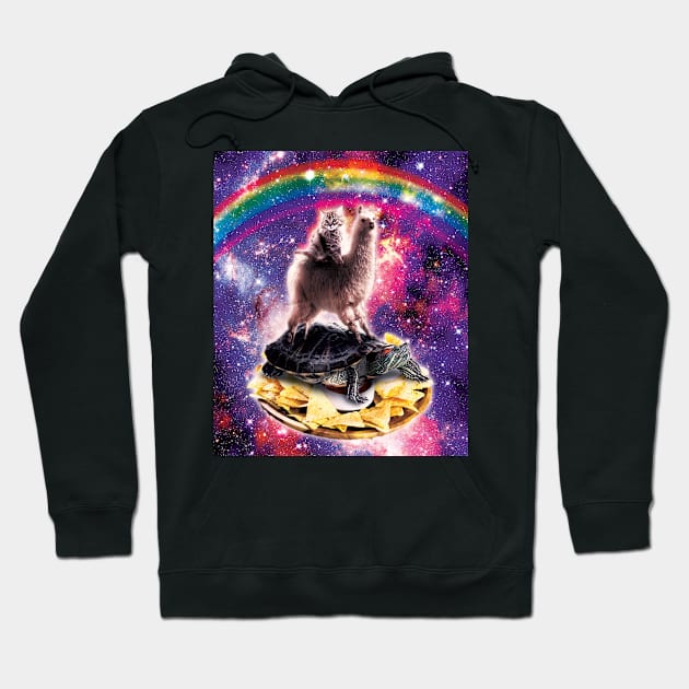 Space Cat Llama Turtle Riding Nachos Hoodie by Random Galaxy